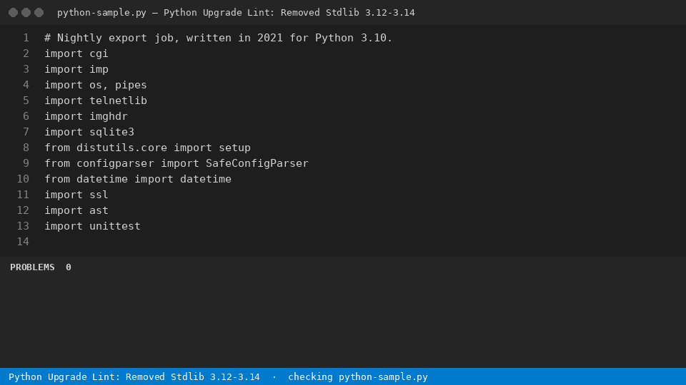 Python Upgrade Lint: Removed Stdlib 3.12-3.14 — finds the line