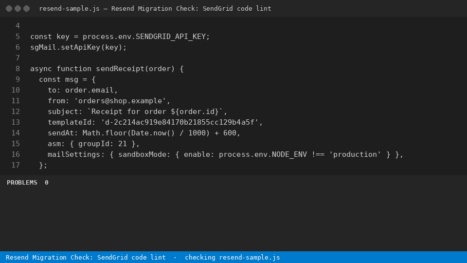 Resend Migration Check: SendGrid code lint — finds the line
