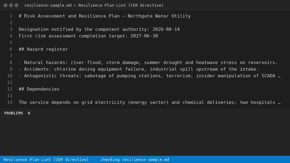 Resilience Plan Lint (CER Directive) — finds the line