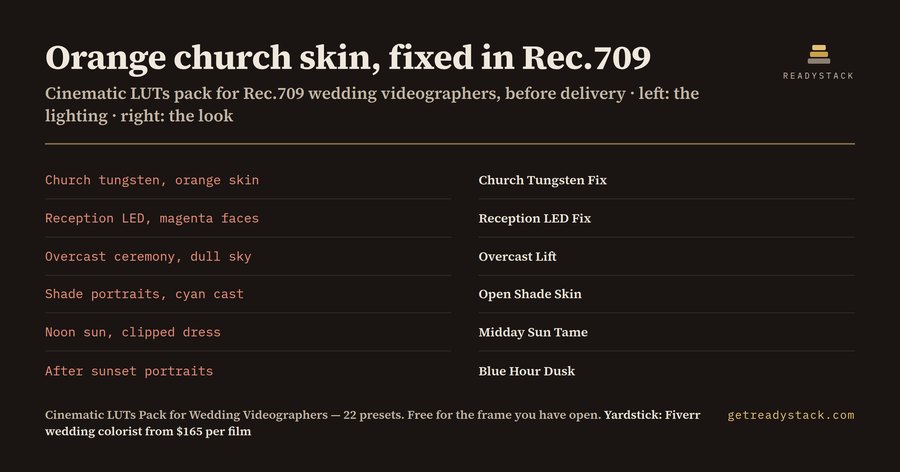Cinematic LUTs Pack for Wedding Videographers — Rec.709, by Lighting