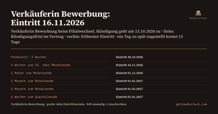 Verkäuferin Bewerbung: Frühester Eintritt 16.11.2026
