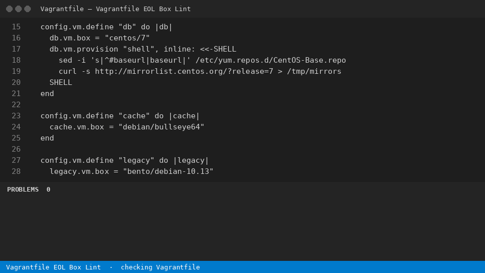 Vagrantfile EOL Box Lint — finds the line