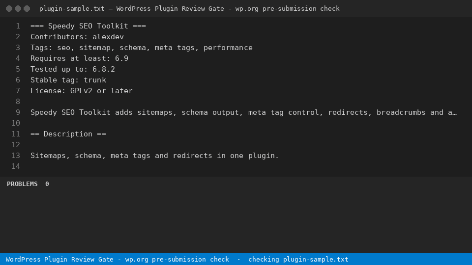 WordPress Plugin Review Gate - wp.org pre-submission check — finds the line