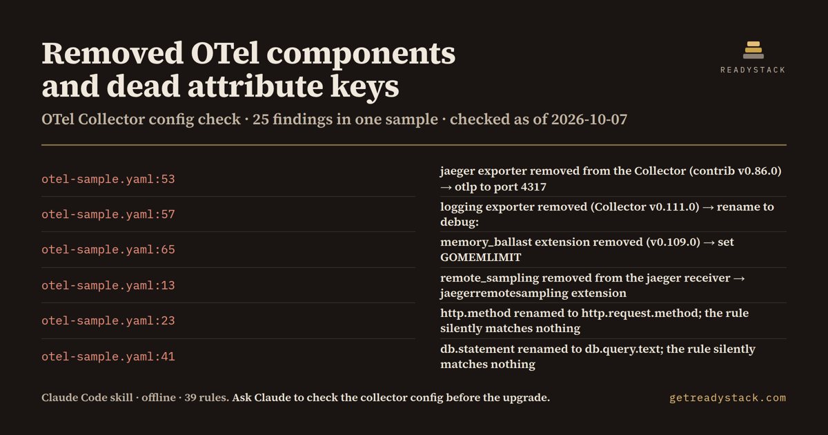 otel-collector-config-check - findings on the bundled example